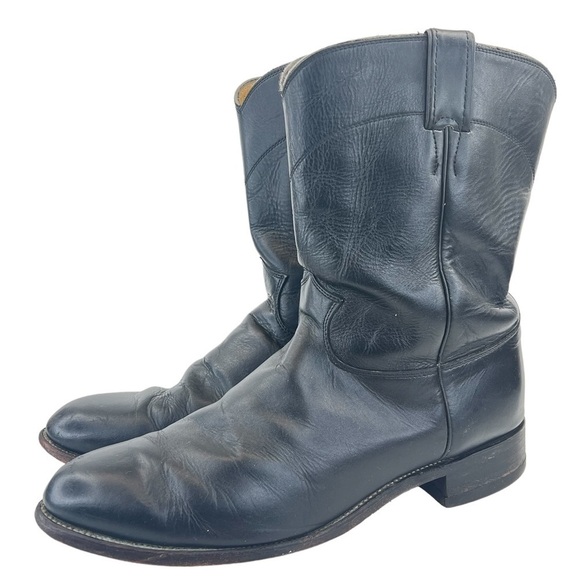 Justin Boots Ropers Collection Black Kipskin Western Boots - Picture 1 of 15